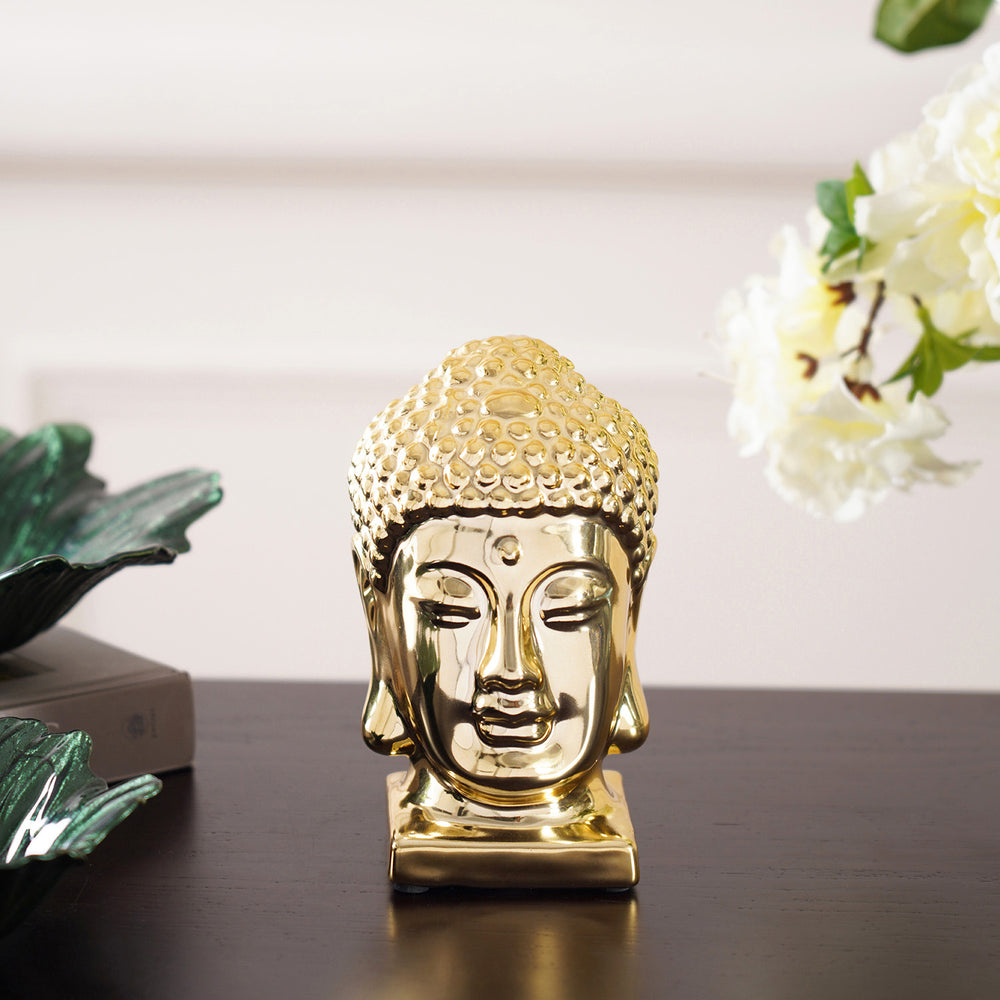 Metallic Gold Exquisite Buddha Head on Stand