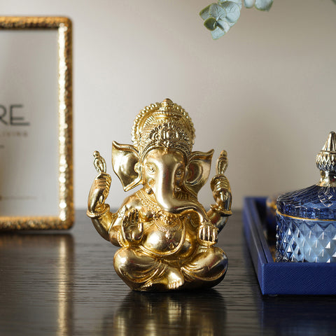Gold Metal Finish Sitting Ganesha