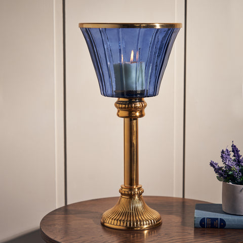 Blue Glass Tall Hurricane with Stand