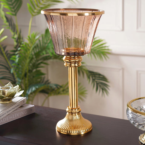 Erika Large Amber and Gold Votive Holder