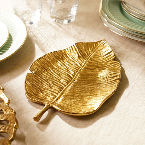 Gold Naaz Leaf Shaped Platter - Small