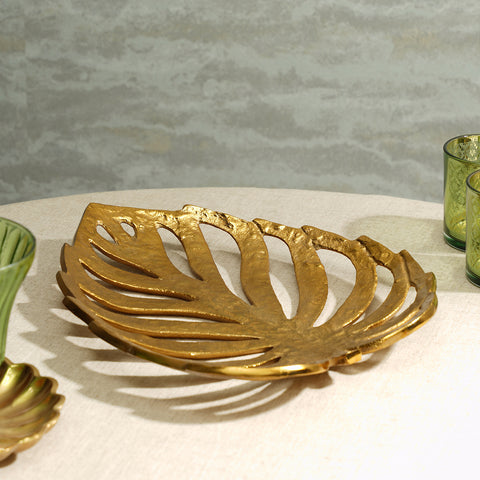 Gold Varnika Leaf Shaped Platter - Large