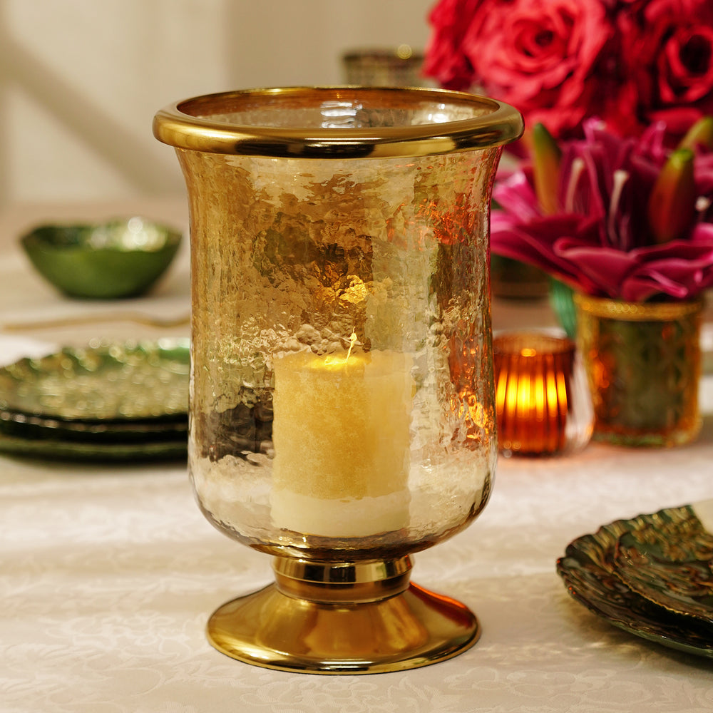 Gold Glass Hurricane with Metal Base - Large