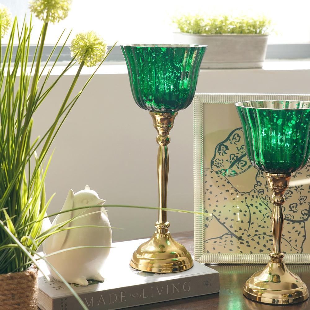 Green and Gold Votive with Metal Stand - Large
