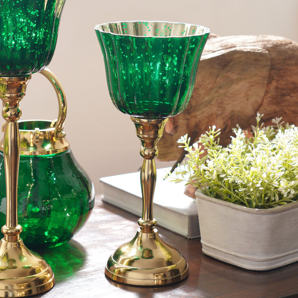 Green and Gold Votive with Metal Stand - Small
