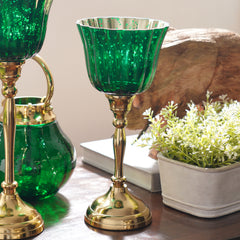 Green and Gold Votive with Metal Stand - Small