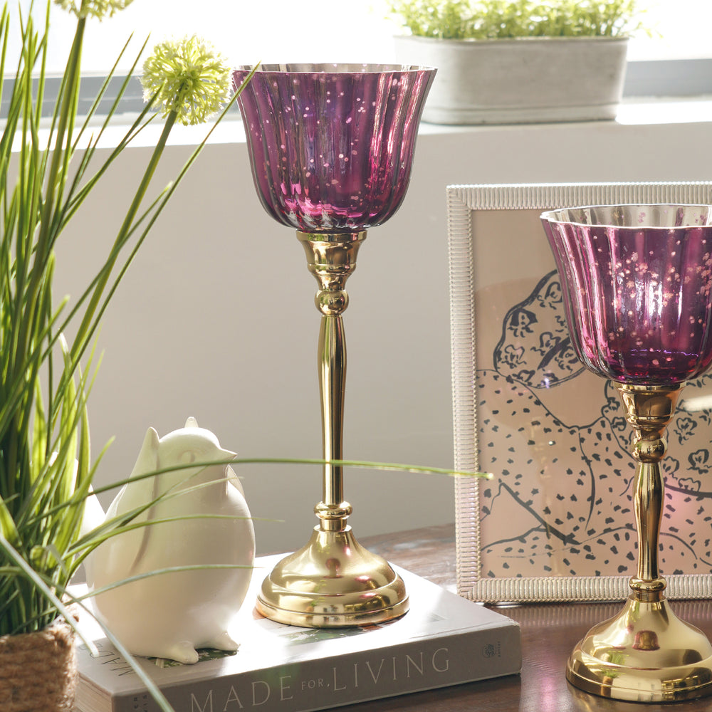 Purple and Gold Votive with Metal Stand - Large