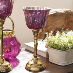 Purple and Gold Votive with Metal Stand - Small