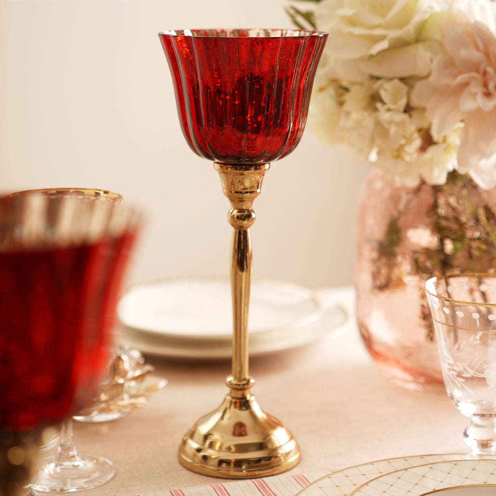 Red and Gold Votive with Metal Stand - Large