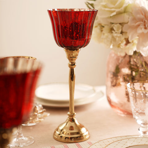 Red and Gold Votive with Metal Stand - Large