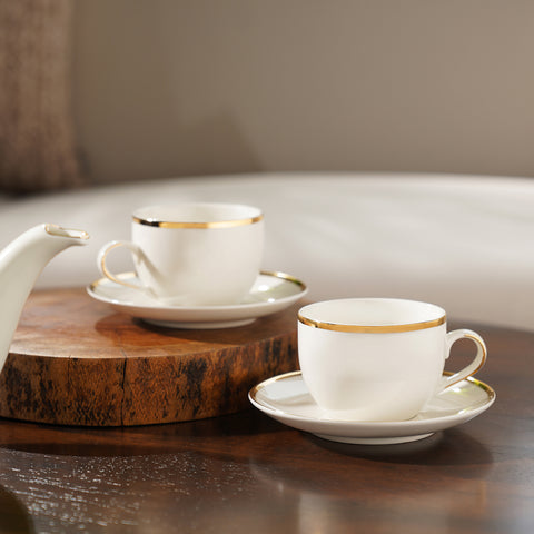 Set Of 2 Classic Gold Line Tea Cup & Saucer