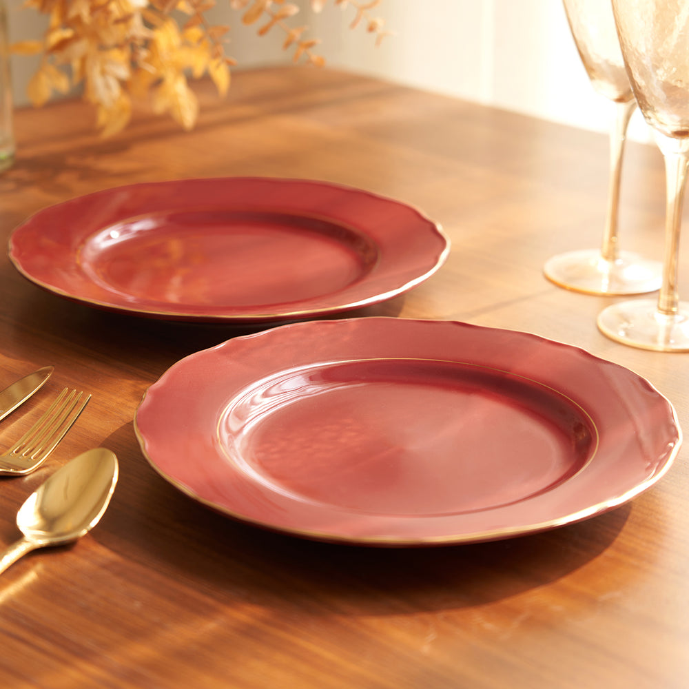 Set of 2 Red Ceramic Dinner Plates