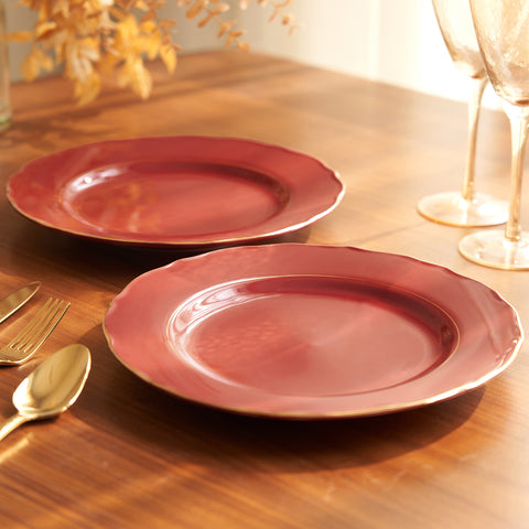 Set of 2 Red Ceramic Dinner Plates