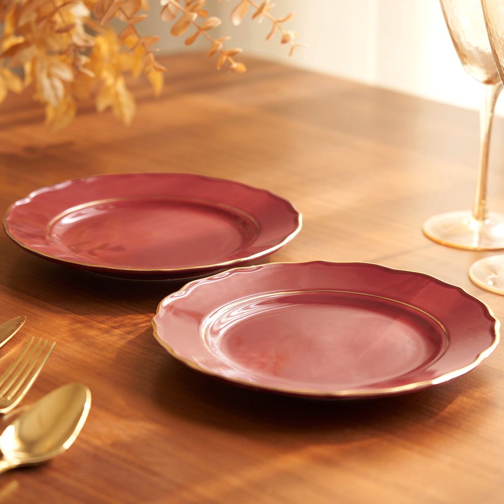 Set Of 2 Ruby Red Elegant Dessert Plate