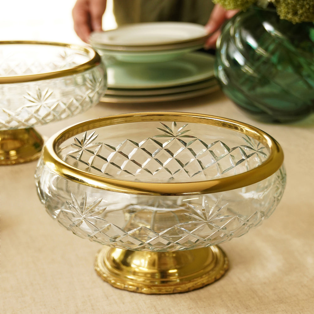 Ouro Gold and Clear Cut Glass Bowl