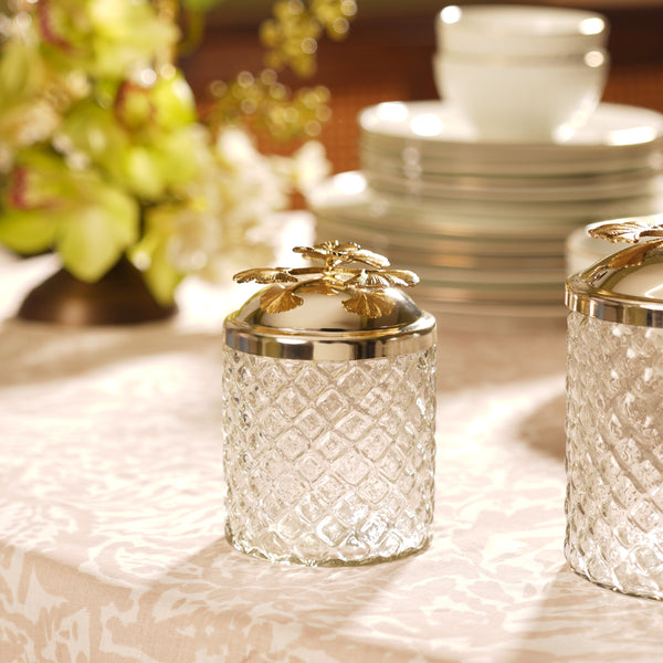 Clear Textured Glass Jar with Leaf Motif - Medium
