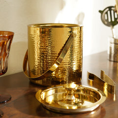 Gold Hammered Metal Ice Bucket with Tong