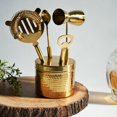 Gold Hammered Metal Bar Tool Set with Base