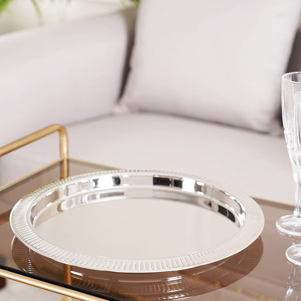 Aiden Silver Ribbed Round Tray