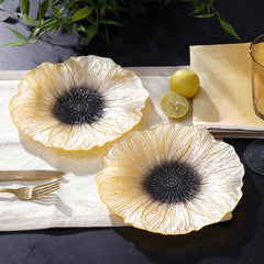 Set Of 2 Yellow Floral Shaped Glass Dessert Plates