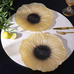 Set Of 2 Yellow Floral Shaped Glass Dinner Plates
