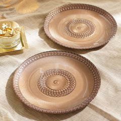 Set Of 2 Beige Glass Dinner Plates