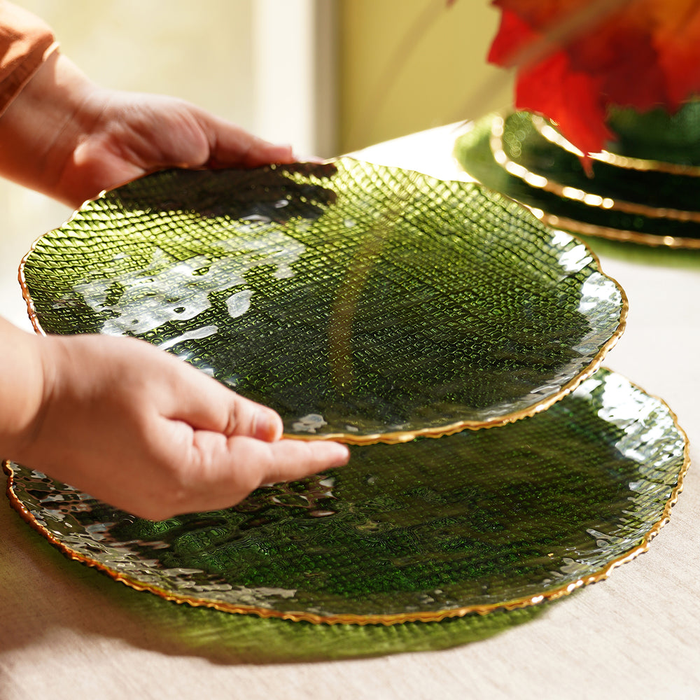 Set of 2 Green Fizz Textured Dinner Plates