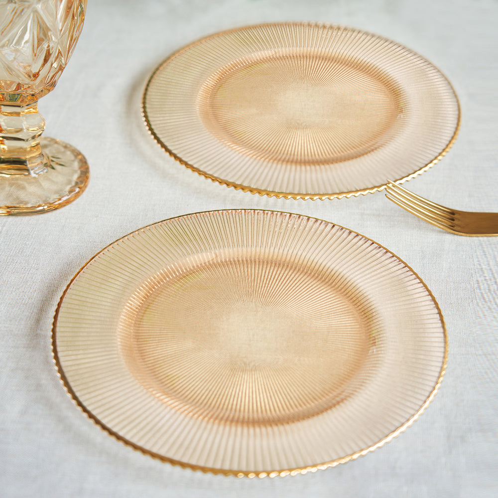 Set Of 2 Gold Radial Glass Dessert Plates