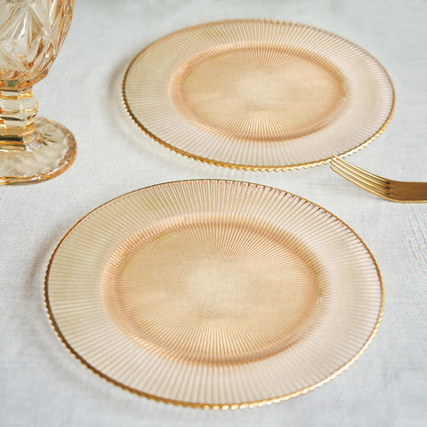 Set Of 2 Gold Radial Glass Dessert Plates