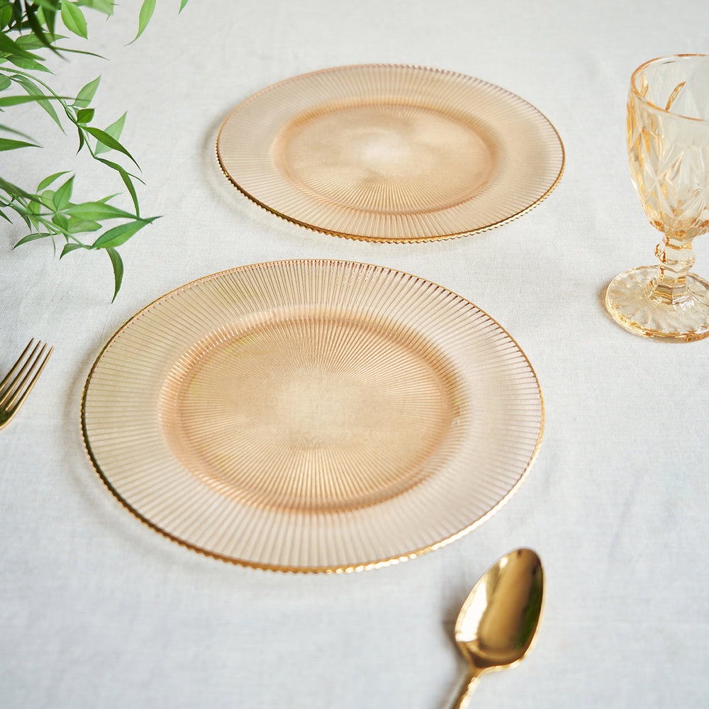 Set Of 2 Gold Radial Glass Dinner Plates