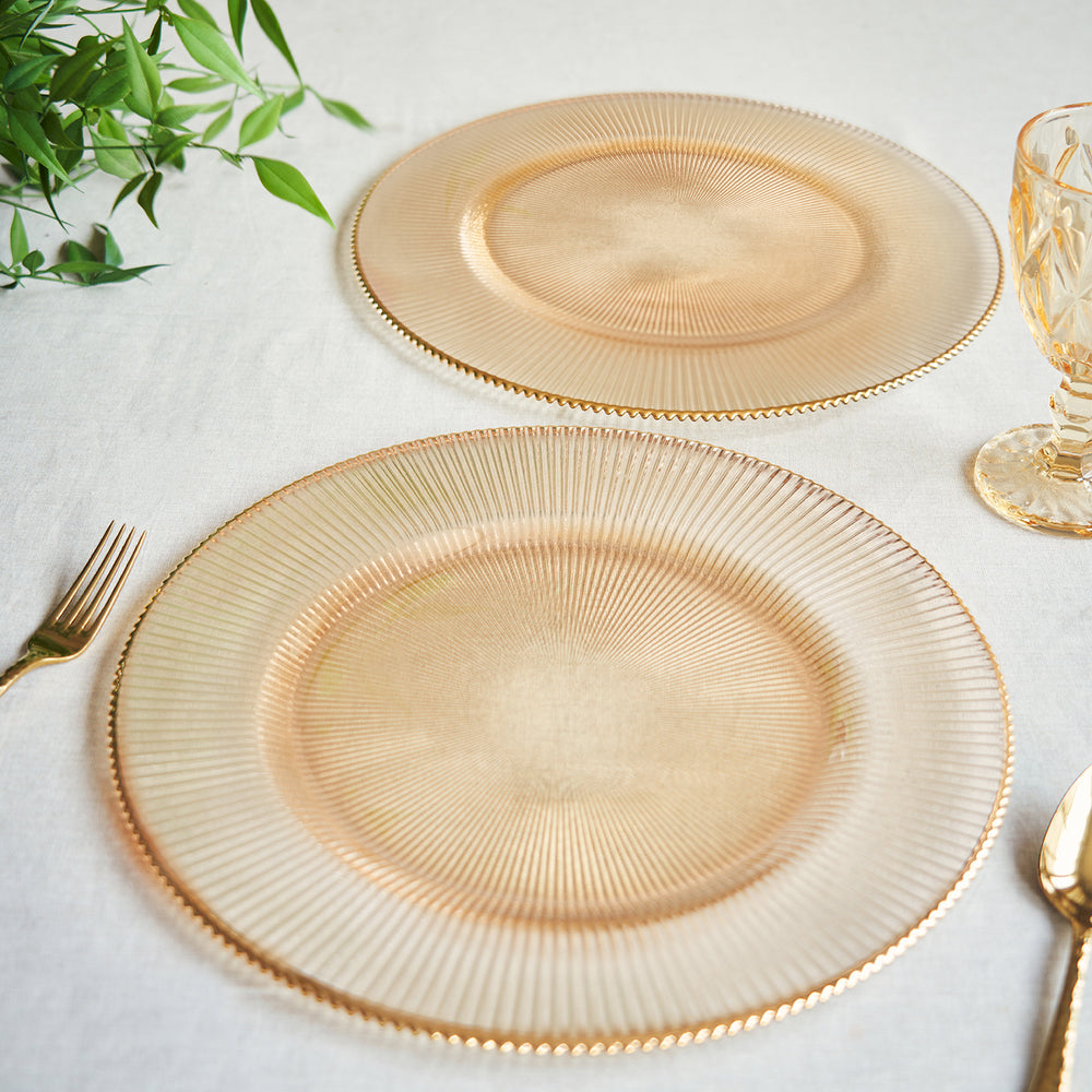 Set Of 2 Gold Radial Glass Charger Plates