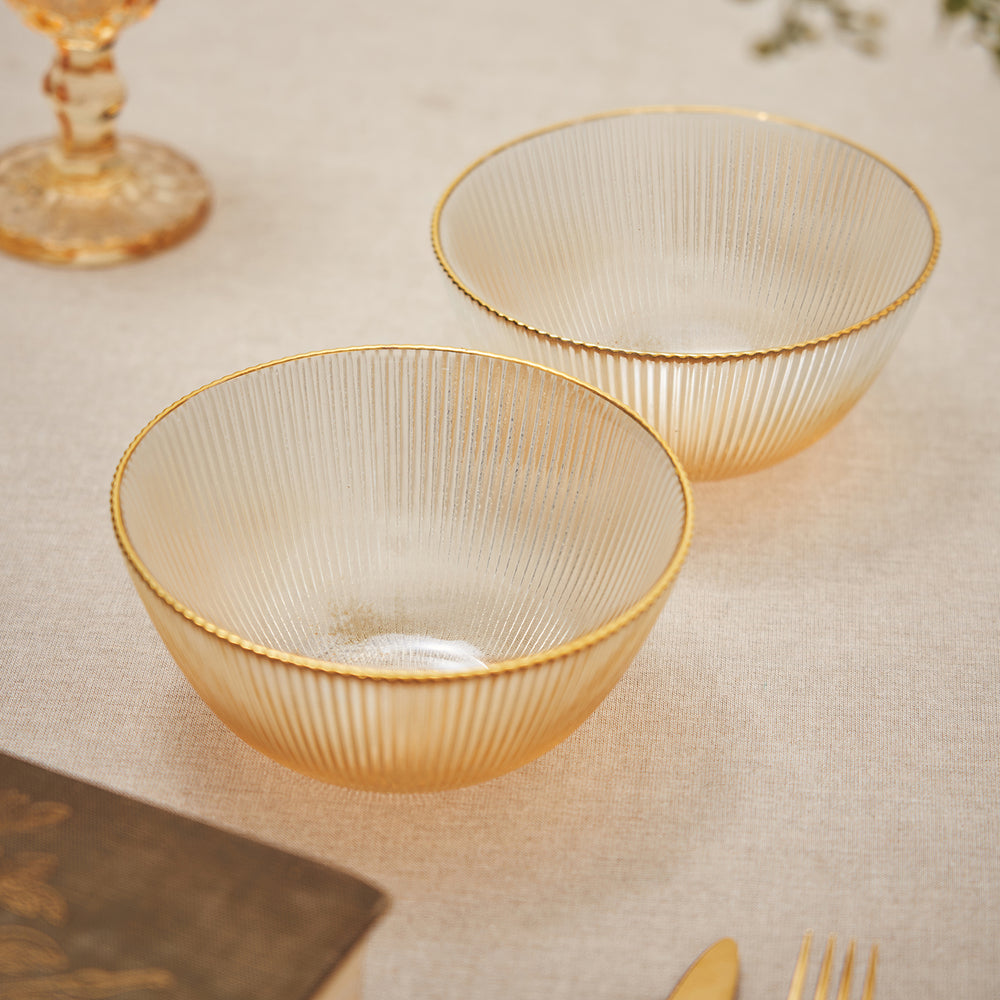 Set Of 2 Gold Radial Glass Serving Bowls