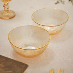 Set Of 2 Gold Radial Glass Serving Bowls