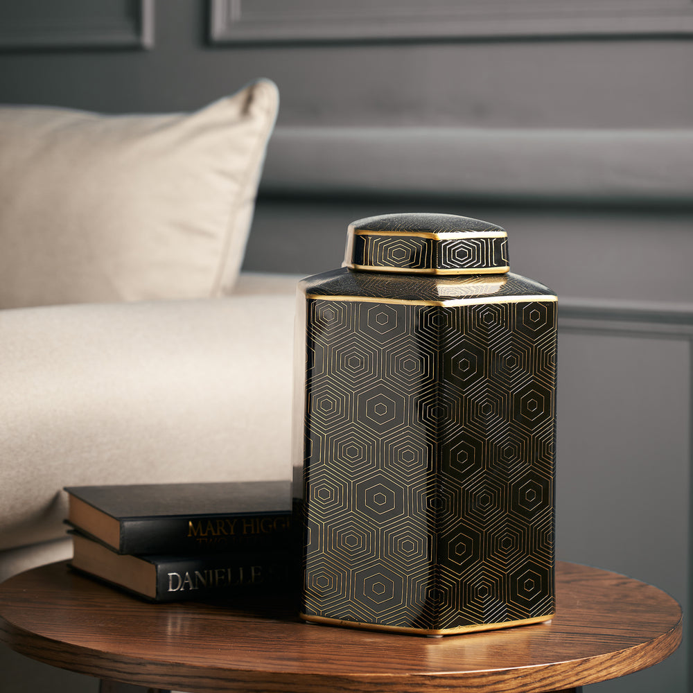 Black Honeycomb Ceramic Canister - Large