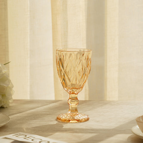 Set Of 6 Citrine Gold Prism Textured Wine Glass