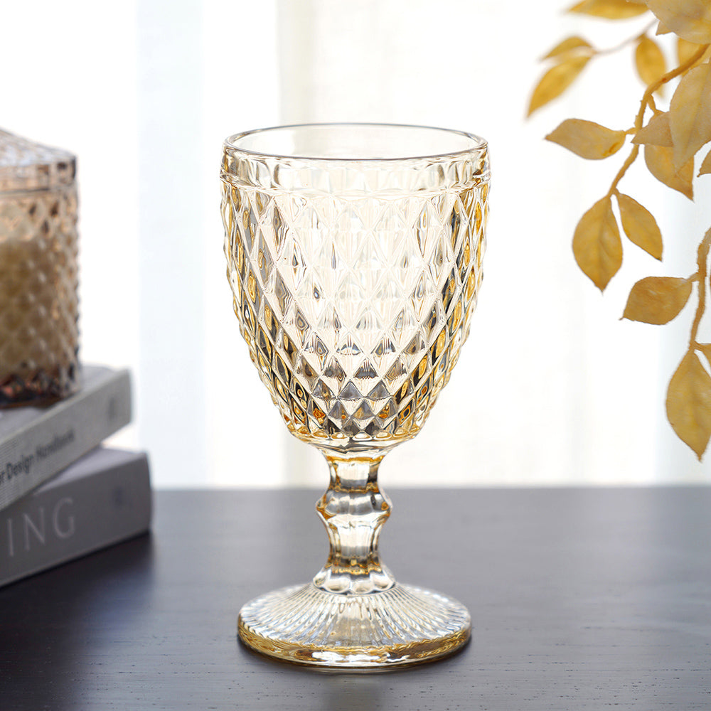 Set of 6 Citrine Gold Diamond Textured Wine Glass