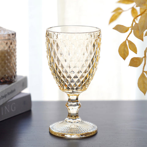 Set of 6 Citrine Gold Diamond Textured Wine Glass