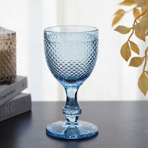 Set of 6 Sapphire Blue Dotted Textured Wine Glass