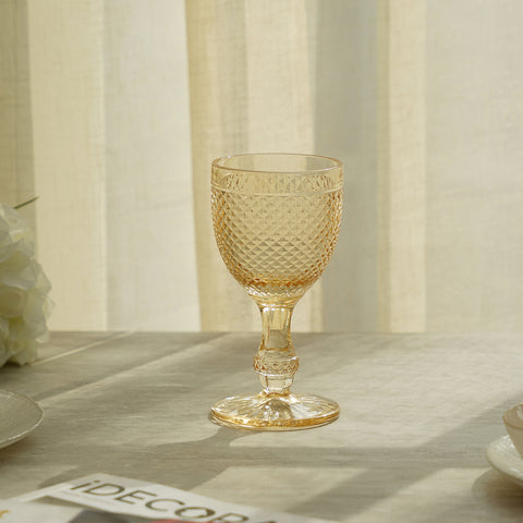 Set Of 6 Citrine Gold Dotted Textured Wine Glass
