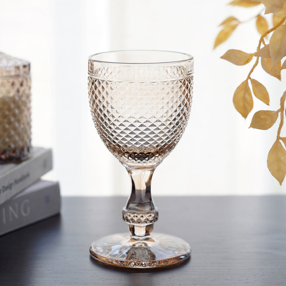 Set of 6 Smoke Quartz Dotted Textured Wine Glass