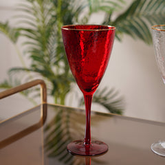 Set of 4 Ruby Red Hammered Wine Glass