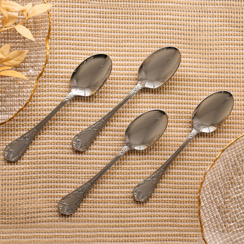 Set of 4 Silver Stainless Steel Dinner Spoons