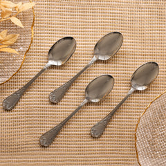 Set of 4 Silver Stainless Steel Dinner Spoons