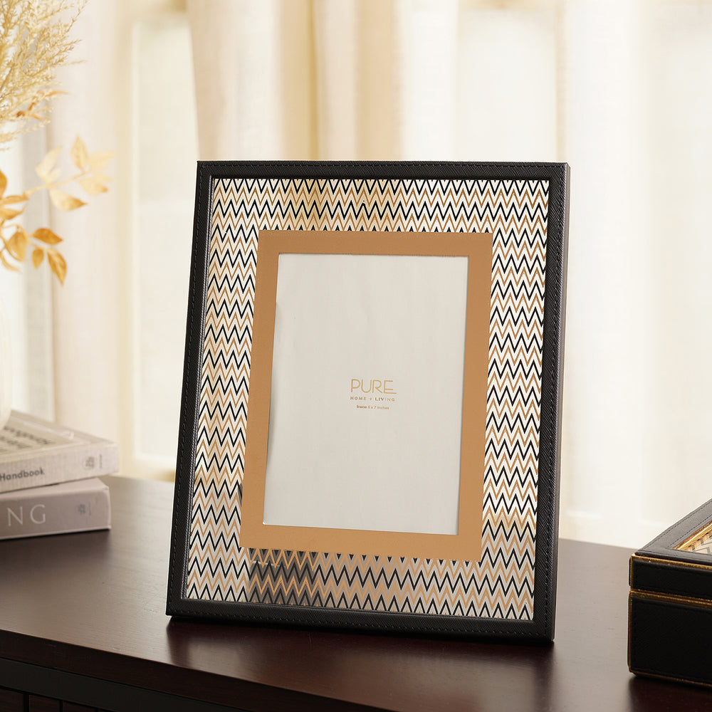 Black & Gold Faux Leather Photo Frame - Large