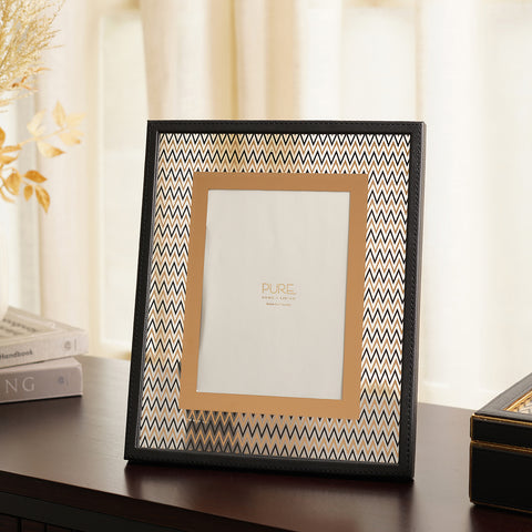 Black & Gold Faux Leather Photo Frame - Large