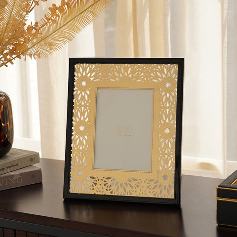 Black & Gold Faux Leather Photoframe - Small