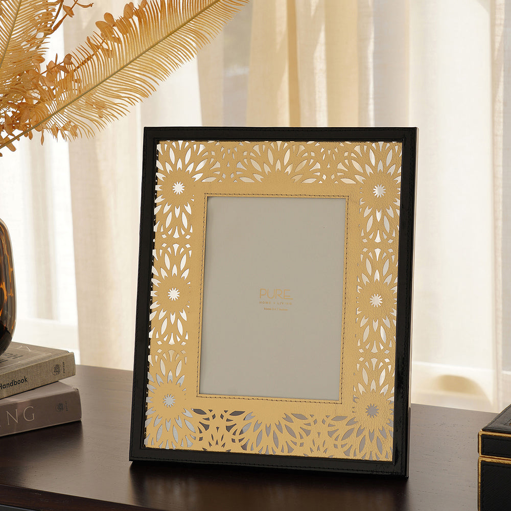 Black & Gold Faux Leather Photoframe - Large
