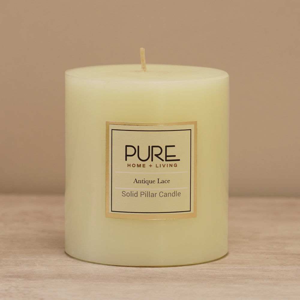 Ivory Antique Lace Pillar Candle Medium
