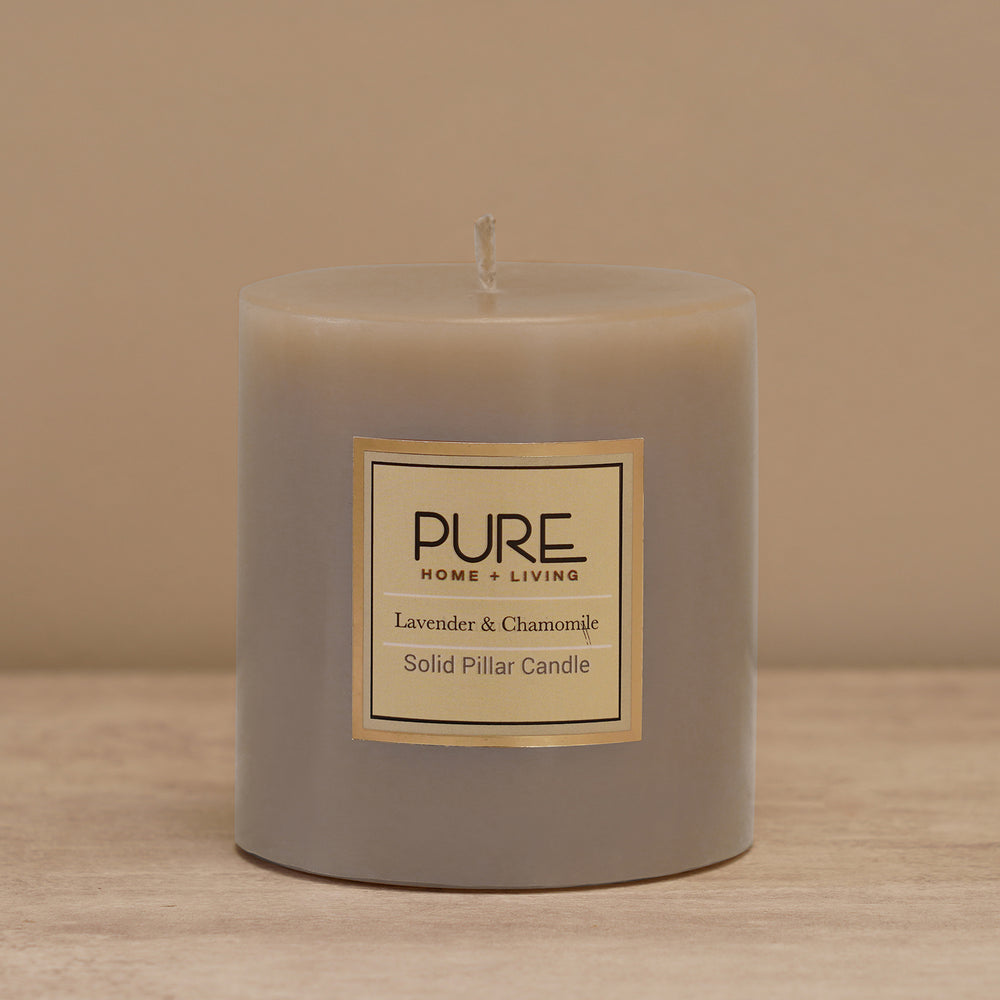 Beige Lavender & Chamomile Pillar Candle - Medium