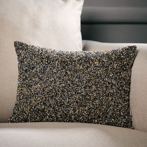 Black & Gold Sequinned Polydupion Cushion Cover